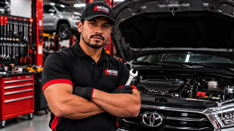 Técnico certificado de Michael Auto Services en el taller